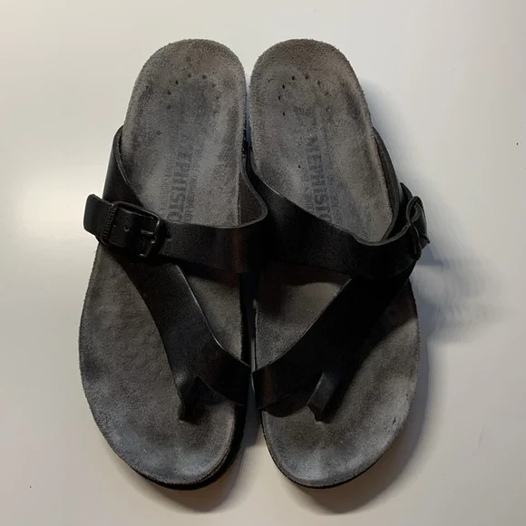 MEPHISTO Helen Slip-On Black Leather Sandals - Picture 5 of 6